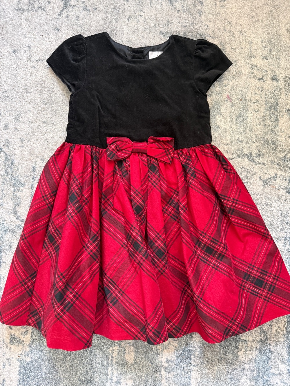 Gymboree Black Velvet Top with Red Plaid Skirt Dress